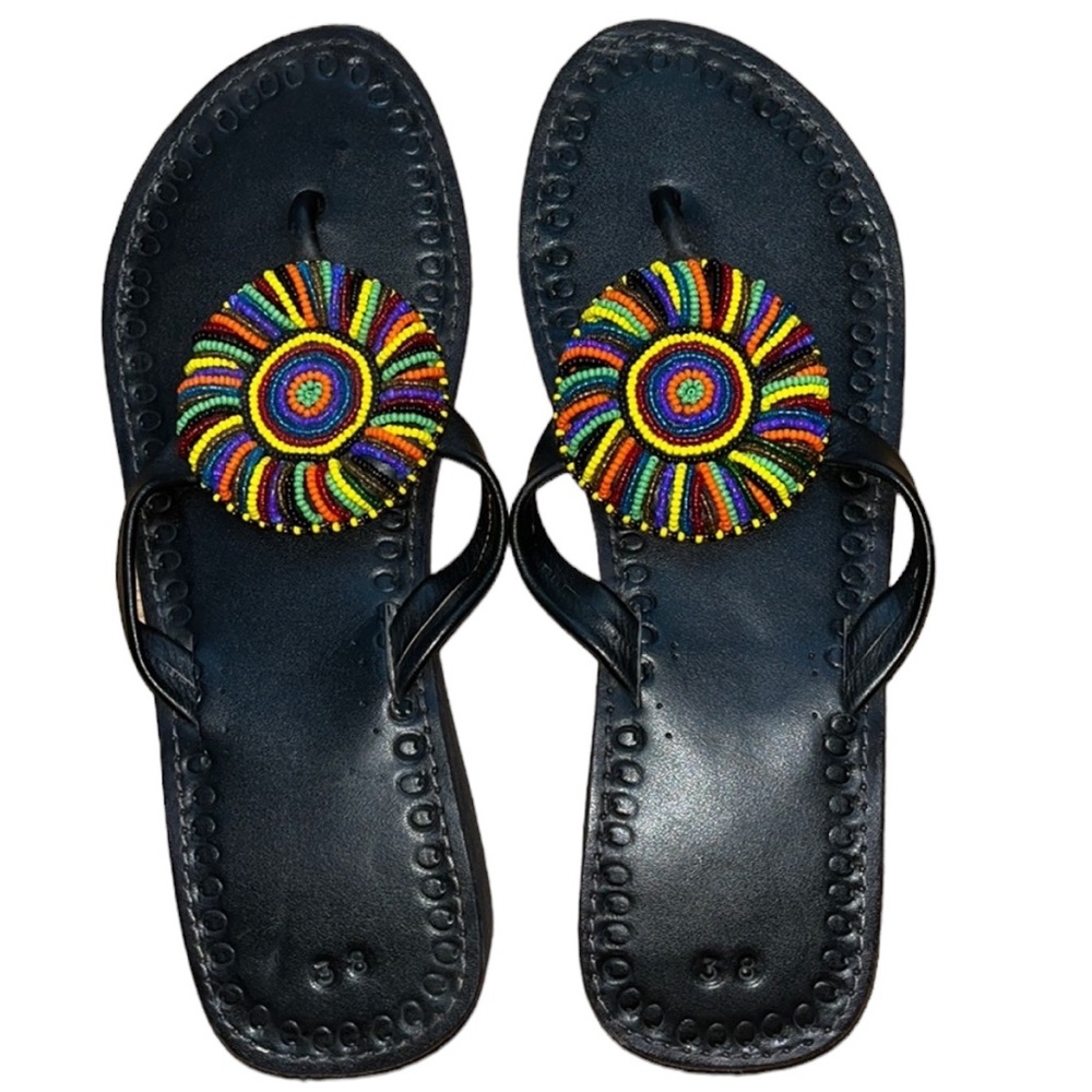 Never worn handmade beaded sandals- multicolored